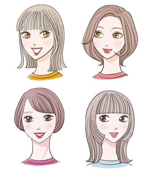 様々な髪型と表情の女性のイラスト