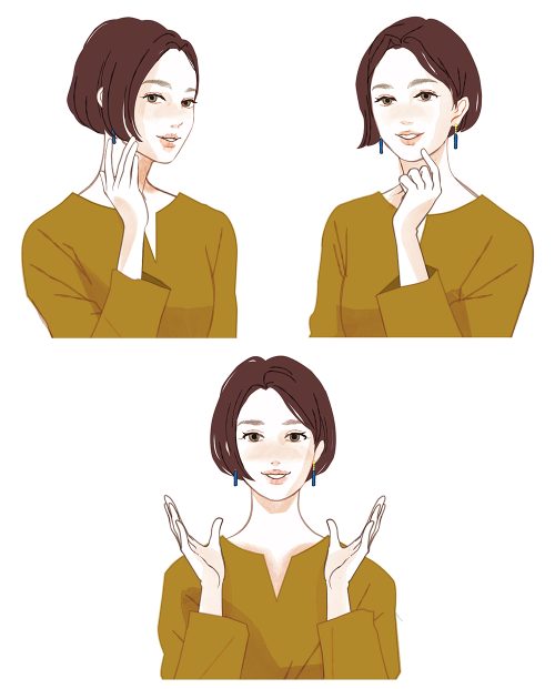 ショートヘアの女性が3つのポーズで描かれたイラスト