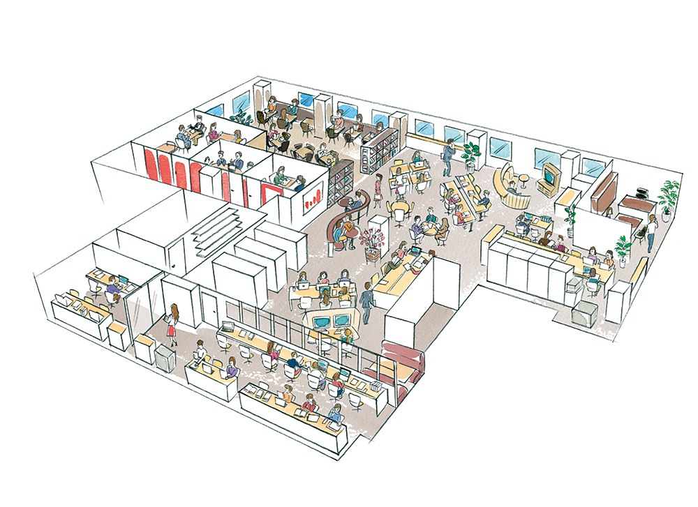 オフィスの俯瞰図イラスト