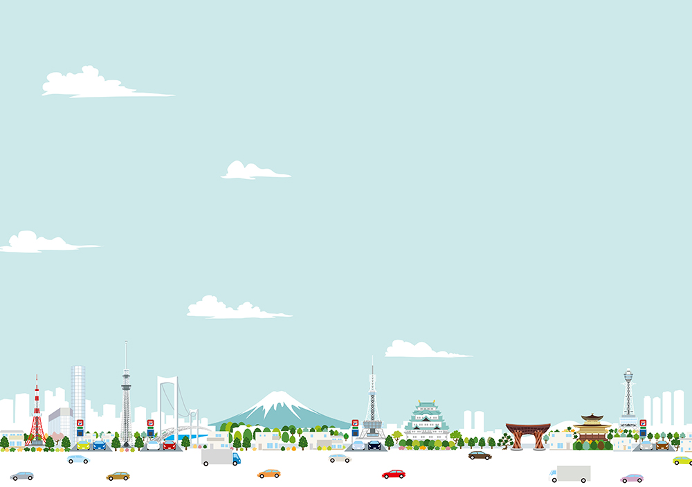 東京から名古屋の町並みイラスト