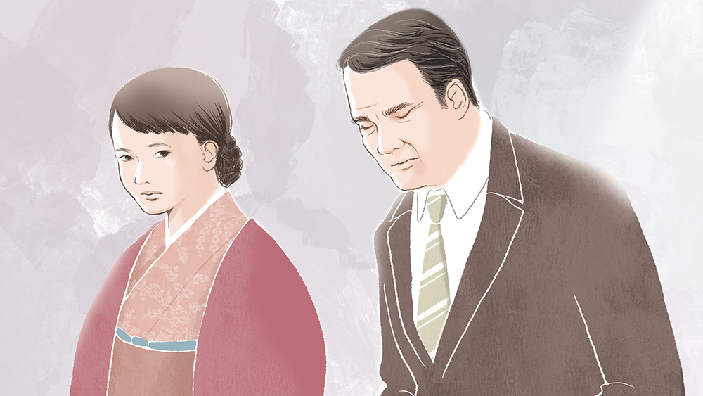 会釈する男性とそれを見る女性のイラスト