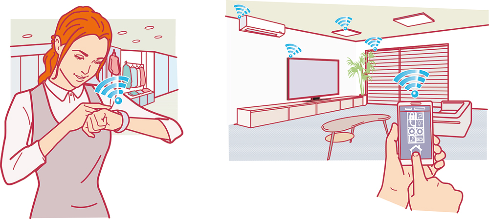 ウェアラブルでスイッチを管理するイラスト