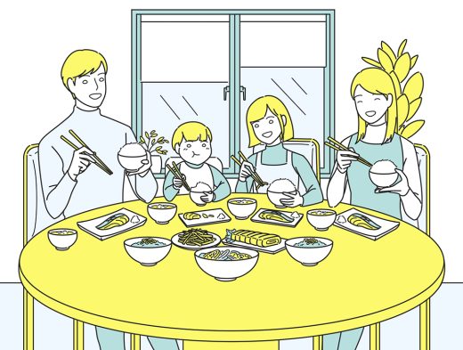 4人家族の食事イラスト