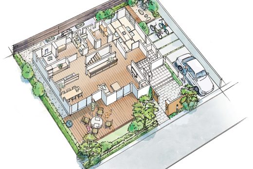 屋内俯瞰図の建築パース風イラスト