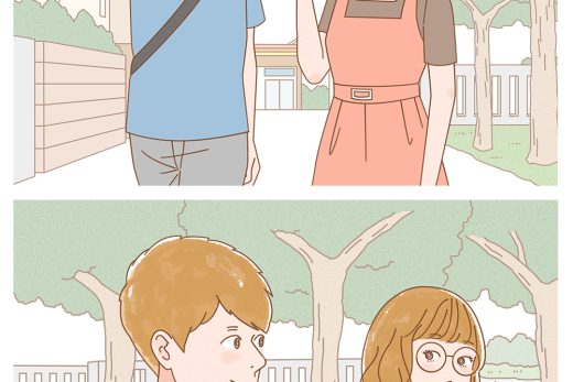 クレジットカードを見せる男性と話す女性のイラスト