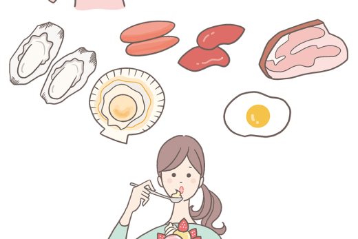 健康的な食材とデザートを楽しむ女性のイラスト