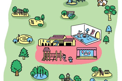 色とりどりの遊具がある公園のイラスト