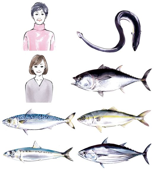 人物と魚のイラスト