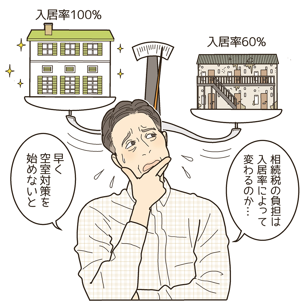 困った表情の不動産アパートのオーなの男性のイラスト