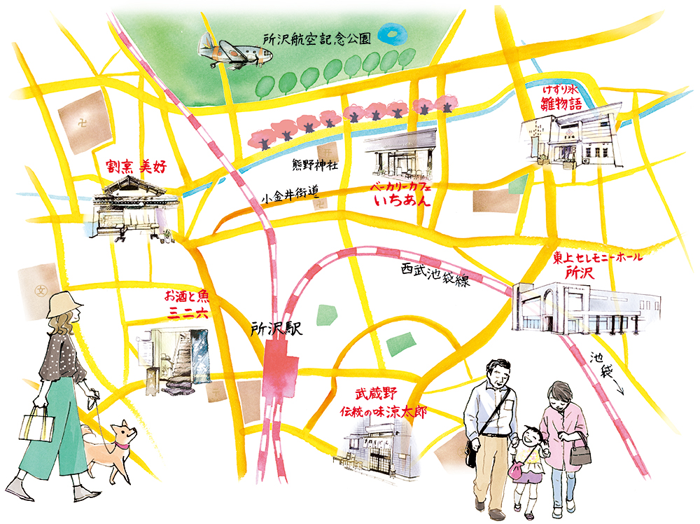 所沢駅周辺のマップイラスト