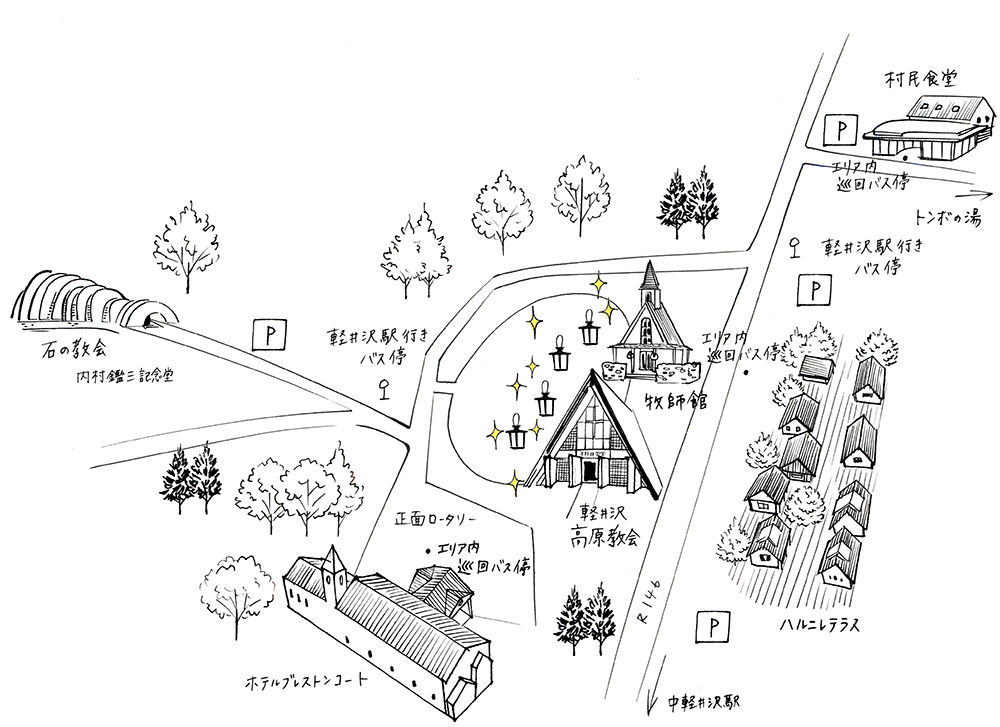 軽井沢エリアの手描き地図イラスト