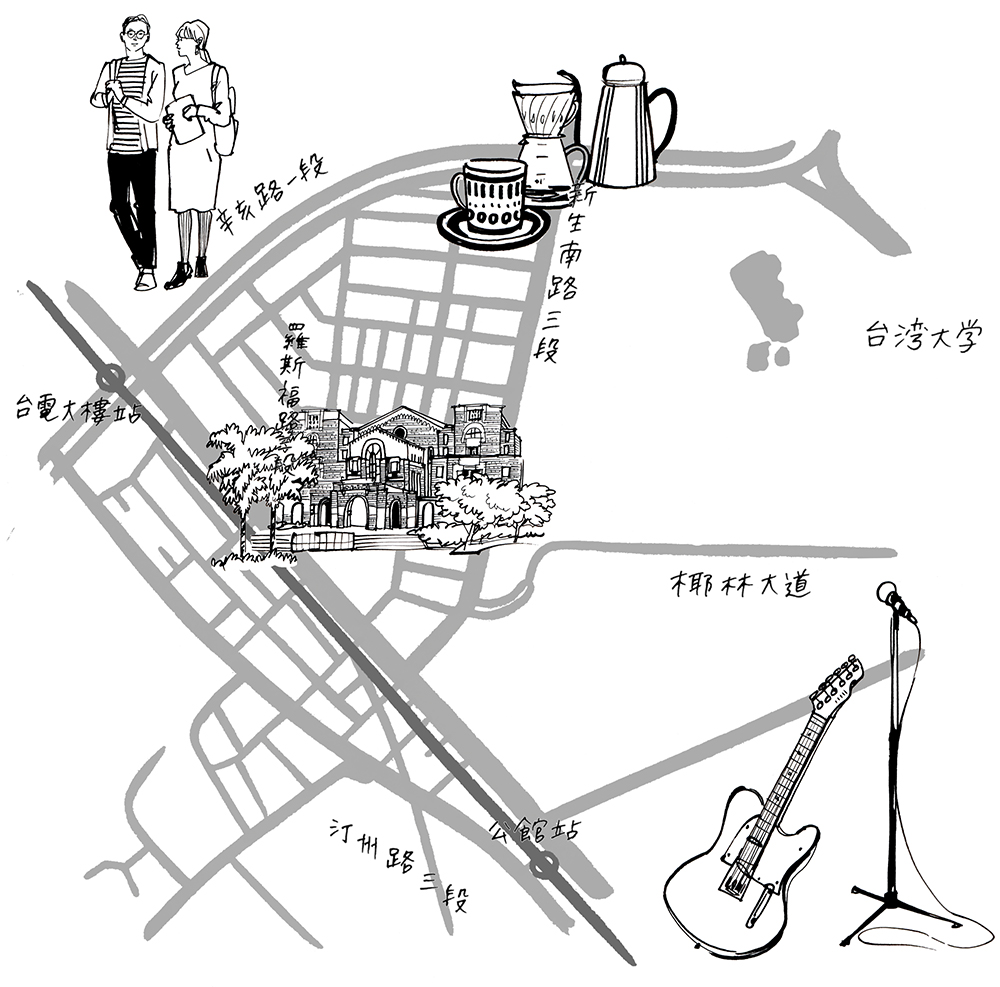 台北大学周辺の手描き地図イラスト