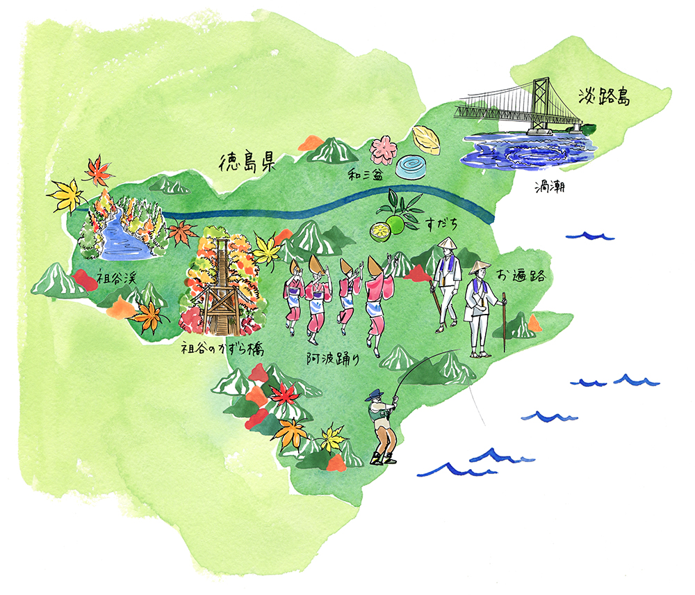 徳島県の広域マップイラスト