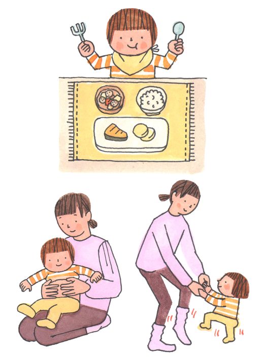 子どもの食事と親子のふれあいシーンイラスト