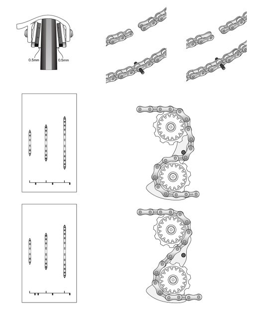 自転車のチェーンメカニズムのテクニカルイラスト