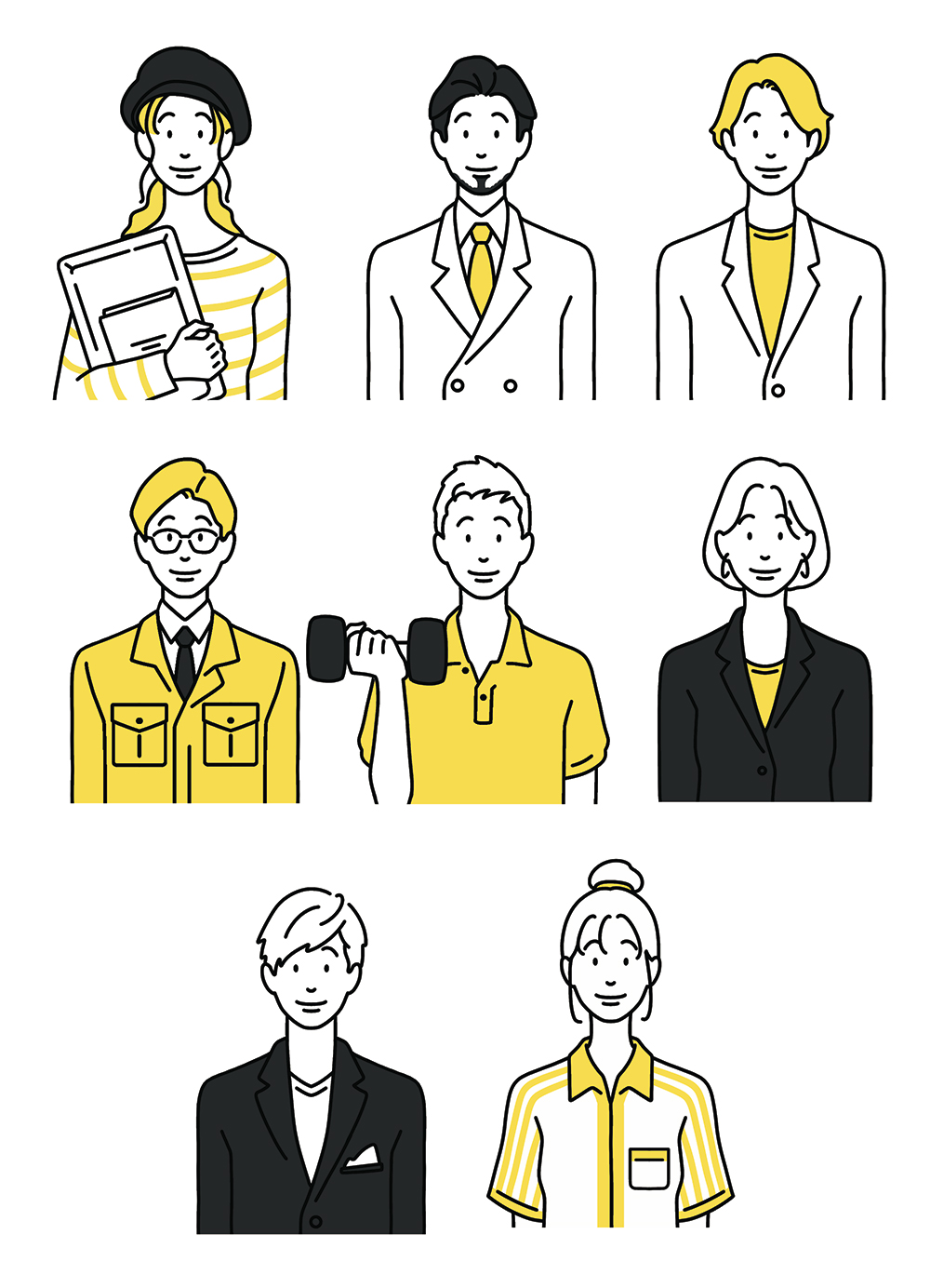 various character portraits in business and casual outfits