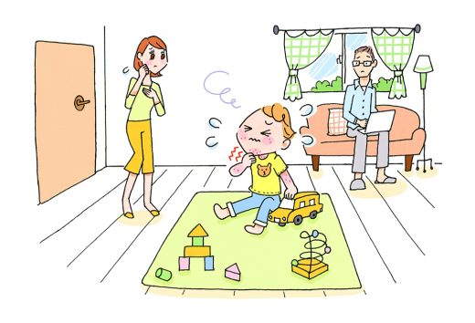 子供が首を掻いているイラスト