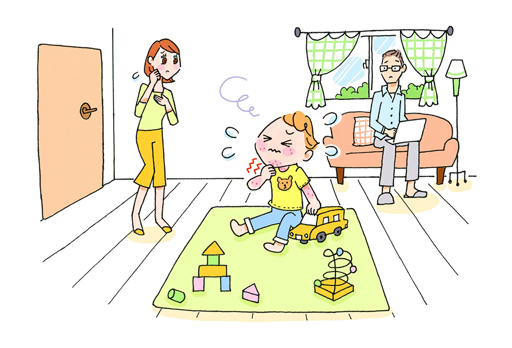 子供が首を掻いているイラスト