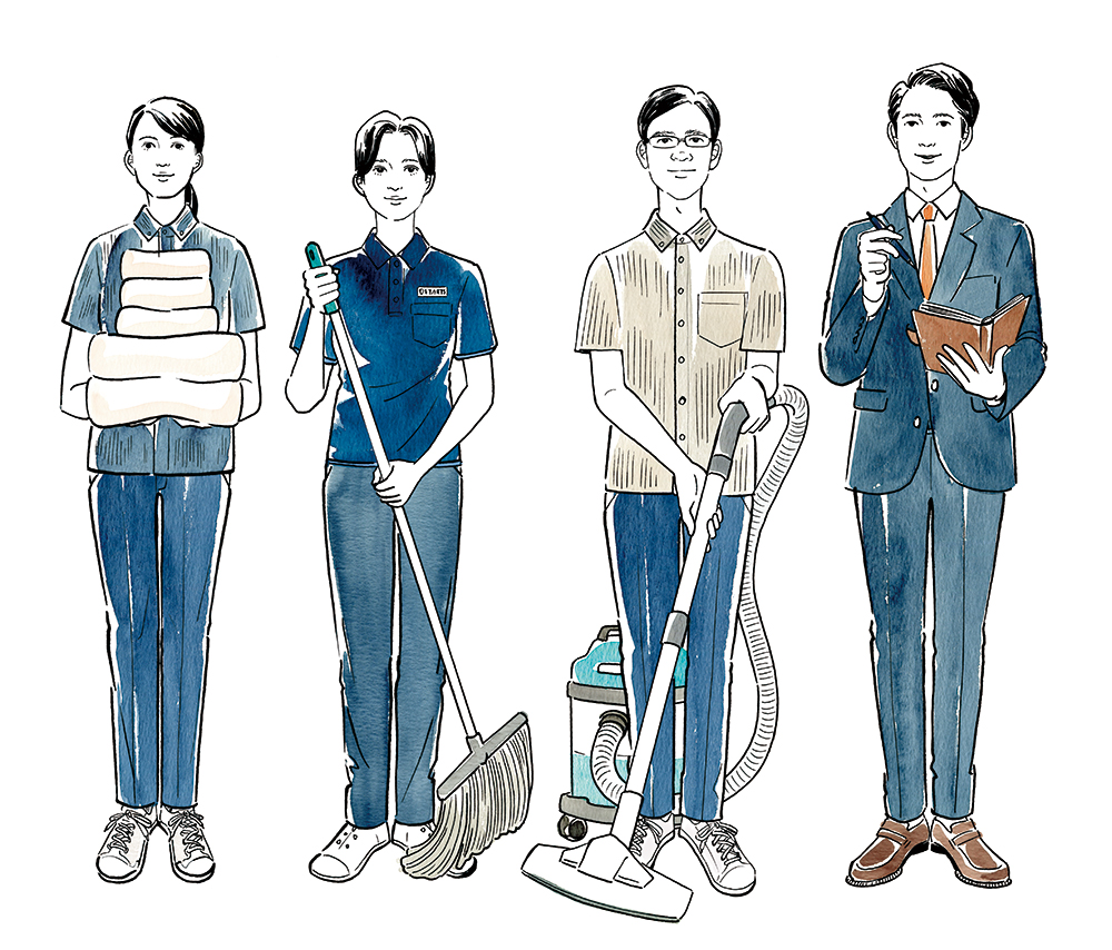 清掃スタッフの立ち姿イラスト