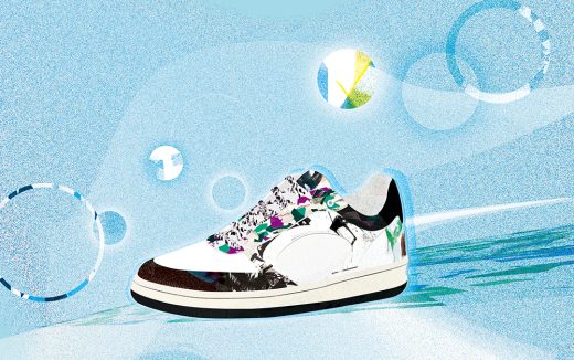 colorful sneaker on abstract blue background