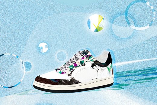 colorful sneaker on abstract blue background