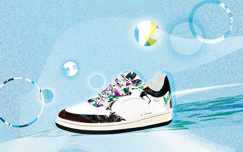 colorful sneaker on abstract blue background