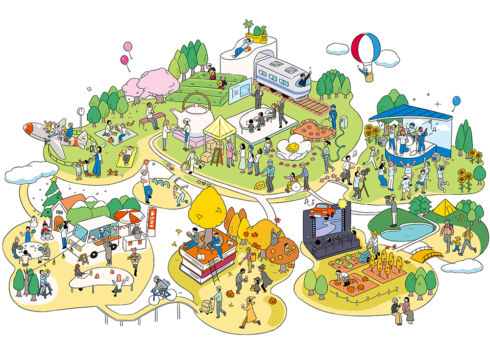 屋外イベントと公園アクティビティのイラスト