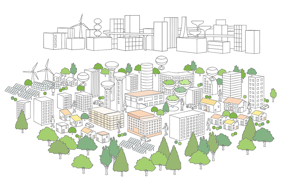future eco city, smart buildings, green energy