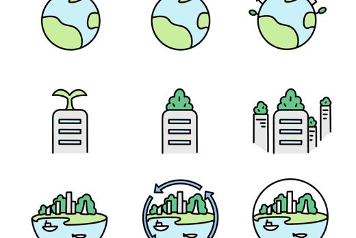 eco icon set earth building nature