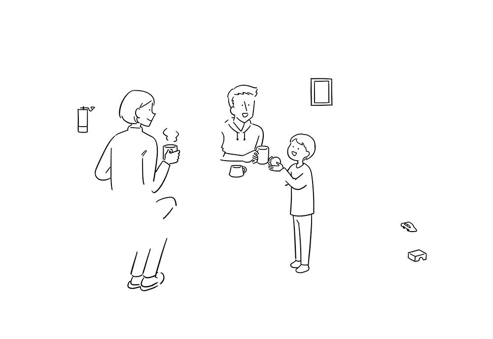 団欒している家族の線画イラスト