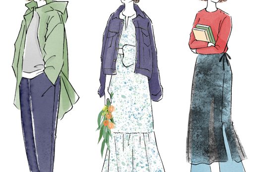 異なるファッションの女性3人の全身イラスト
