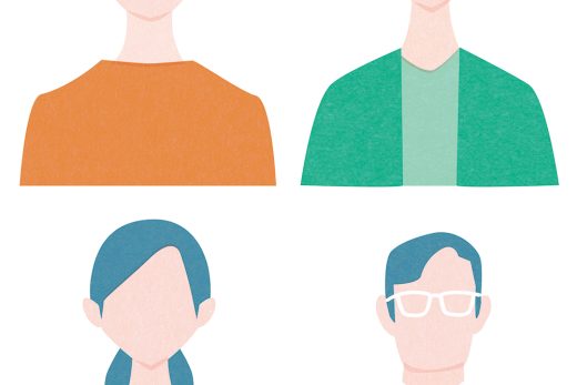 医療関係者と男女のフラットな人物アイコン4人分