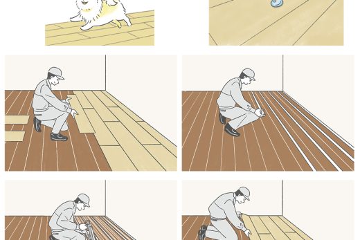 flooring installation steps, worker laying wooden planks