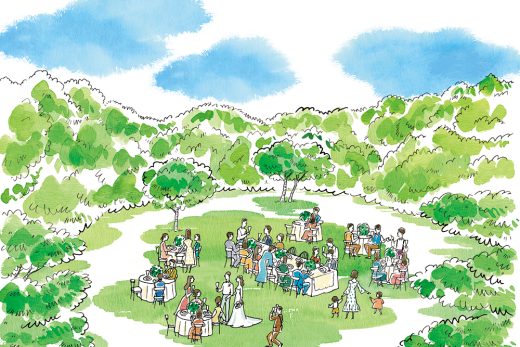 昼のガーデンウェディングの全景