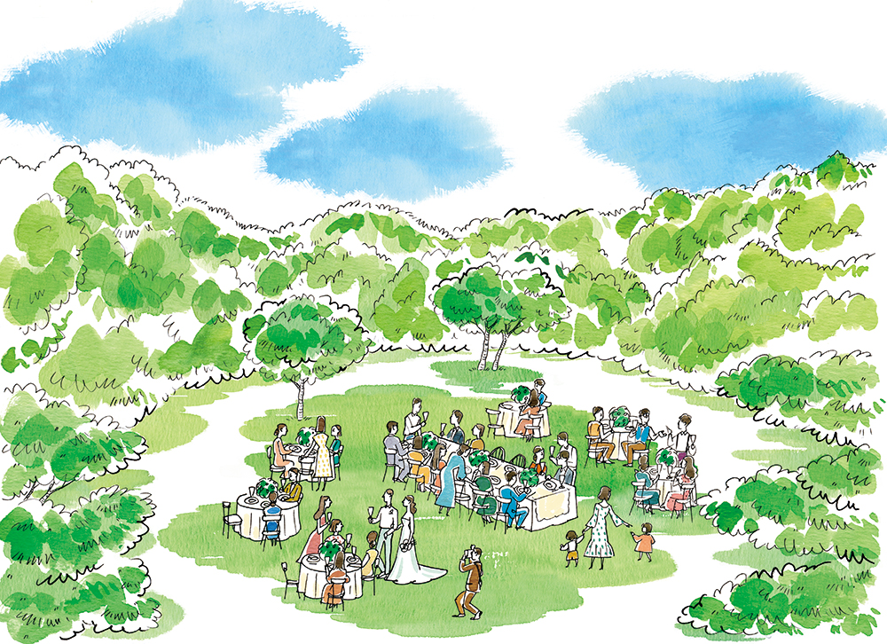 昼のガーデンウェディングの全景