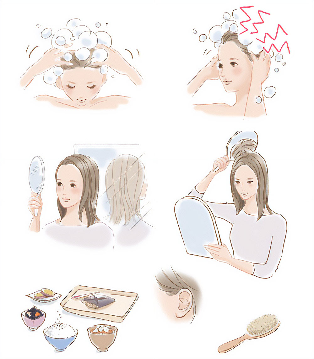 ヘアケアのヒントを示すイラスト