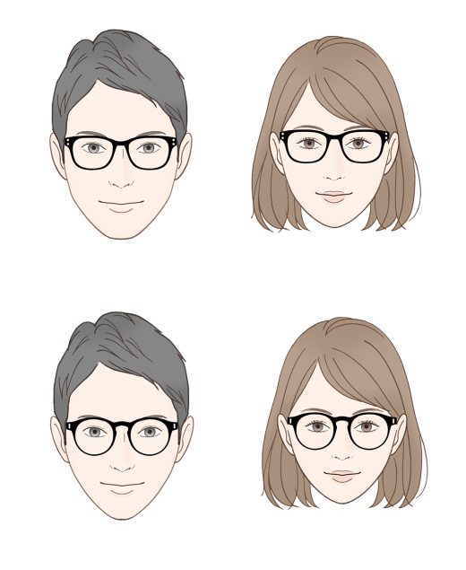 male and female faces with square and round glasses