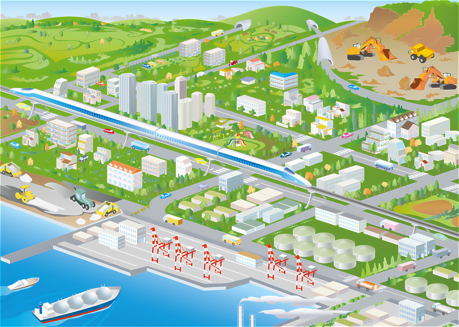 近代的なインフラを備えた都市のイラスト