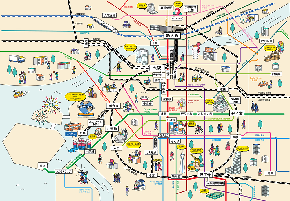 大阪万博 観光 イラストマップ 路線図 観光名所