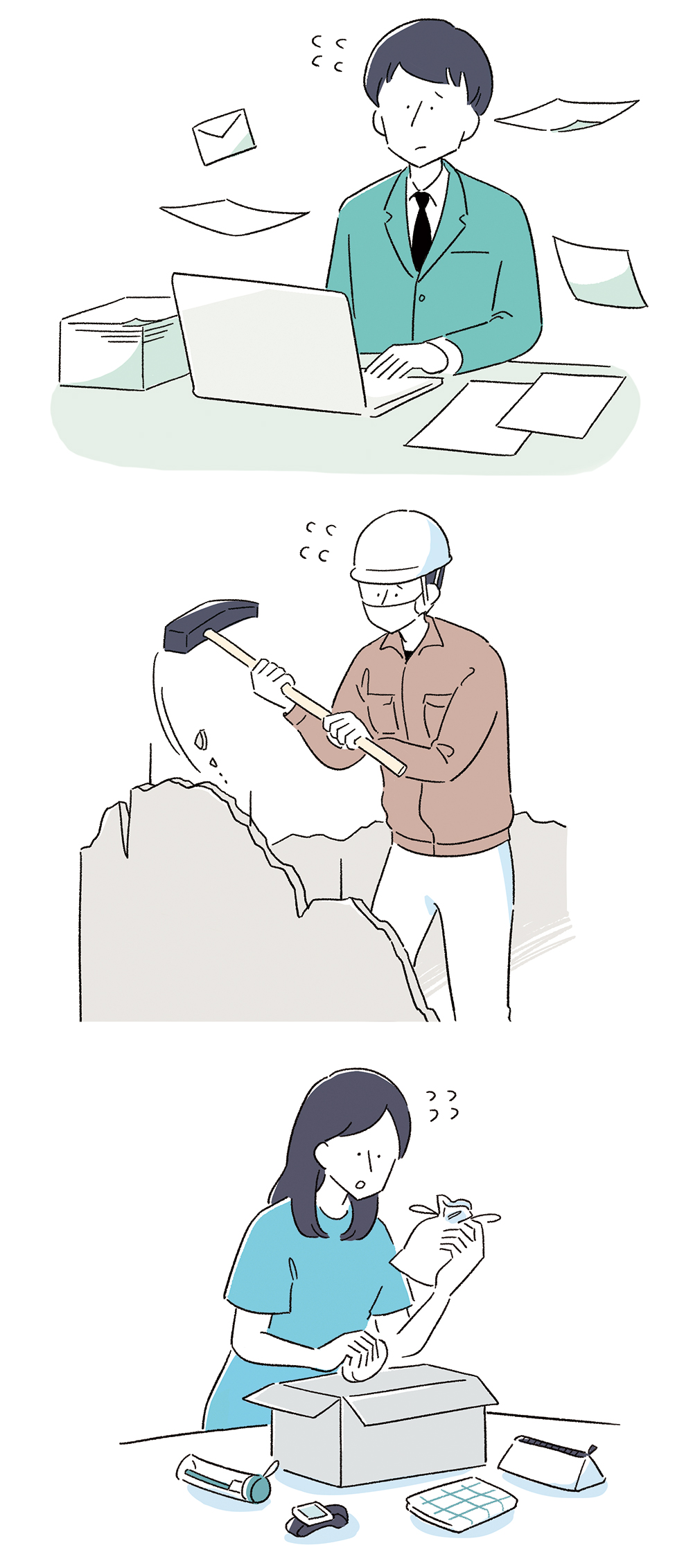 働きすぎの会社員・作業員・肉体労働者のイラスト