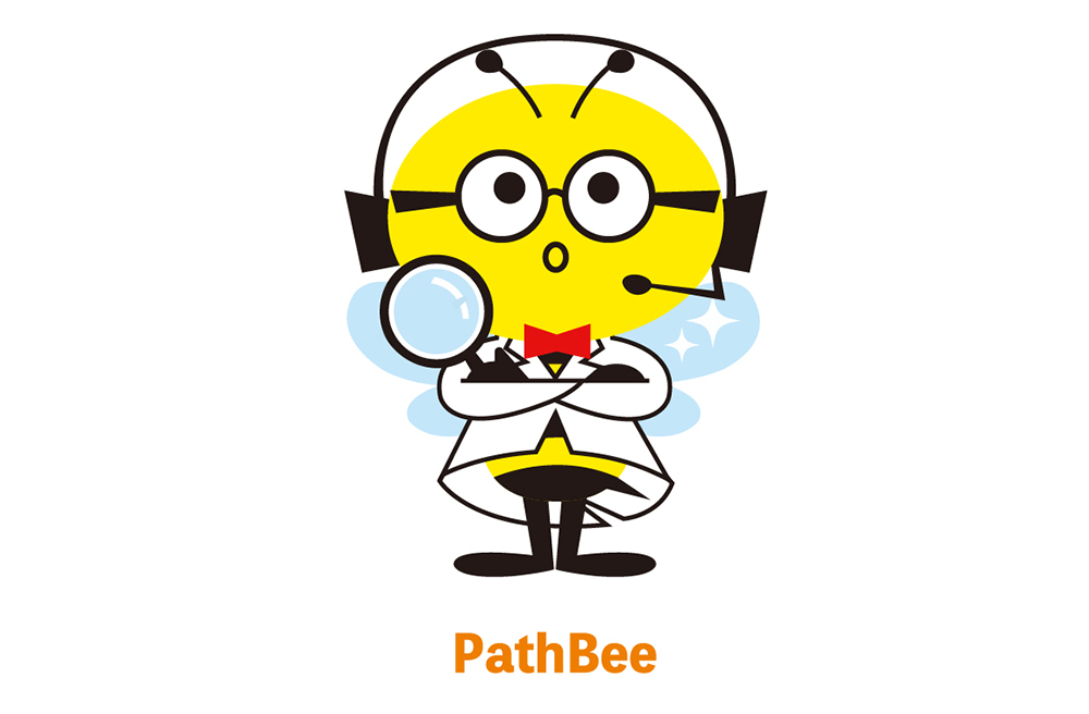 腕組みをして考える白衣のミツバチ、PathBee分析エキスパートイラスト