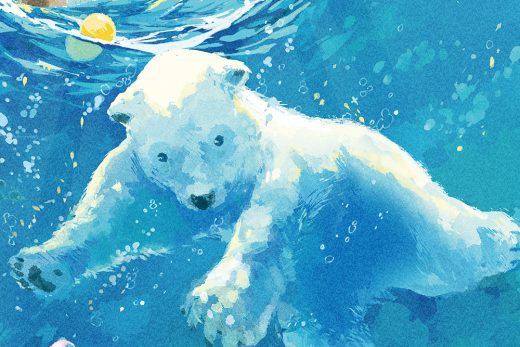 水中を泳ぐシロクマ親子