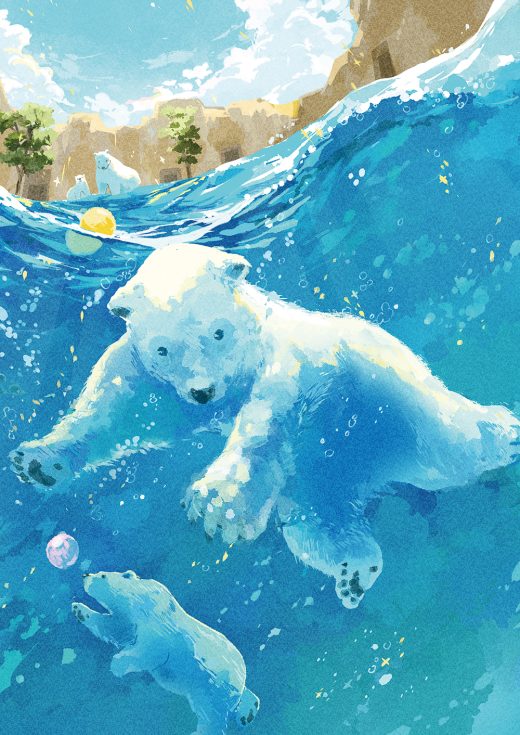 水中を泳ぐシロクマ親子