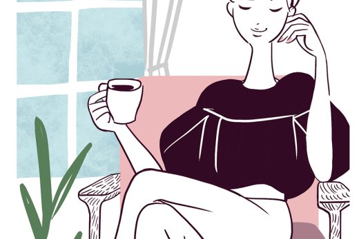 woman drinking coffee, relaxing, simple style