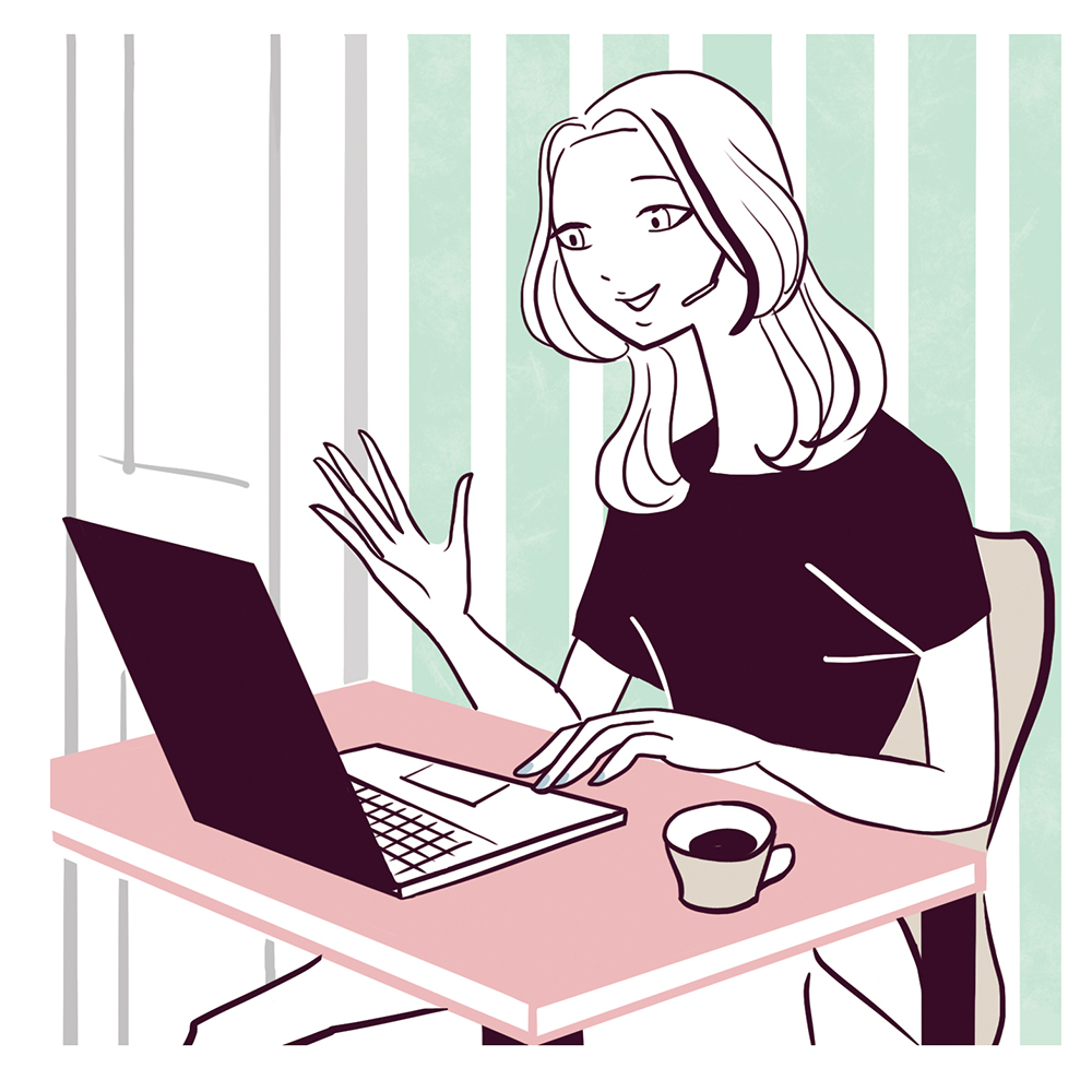woman in video call, remote work, laptop