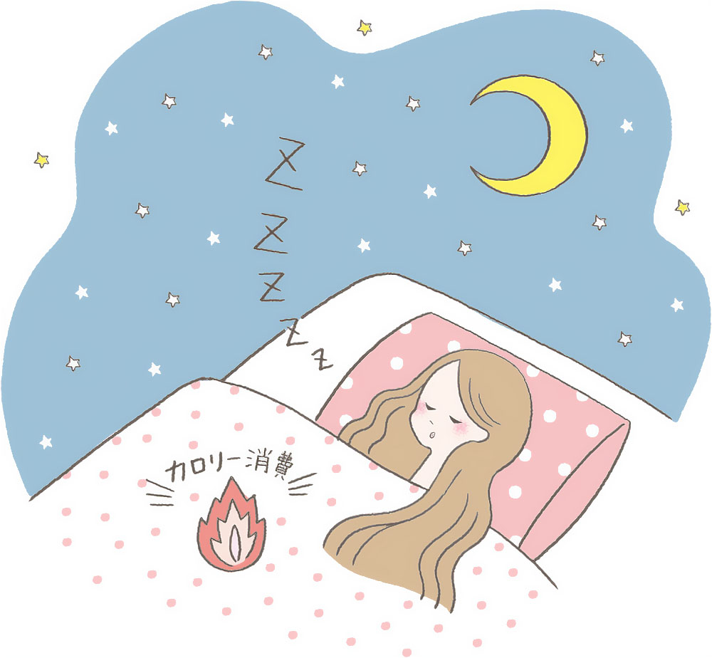 夜空の下で眠るかわいい女性のイラスト