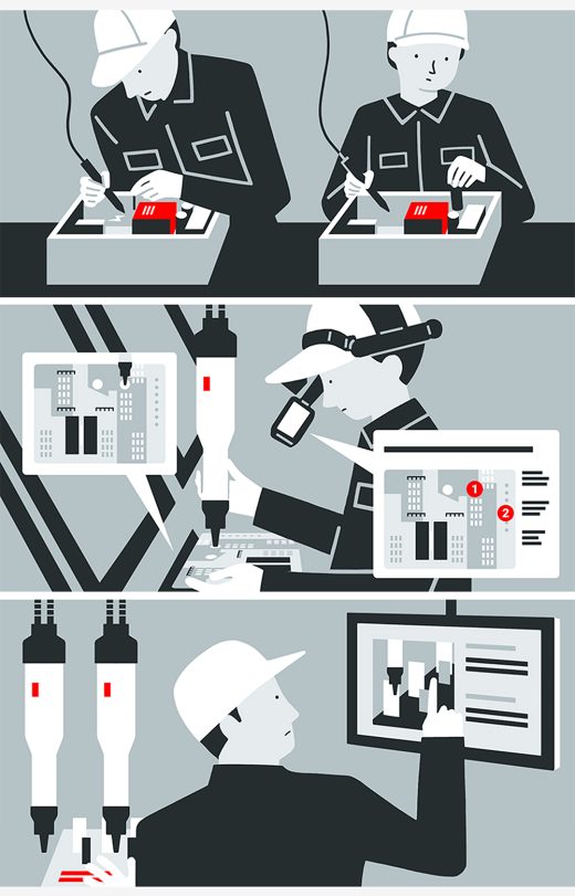 factory worker digital monitor tool AR