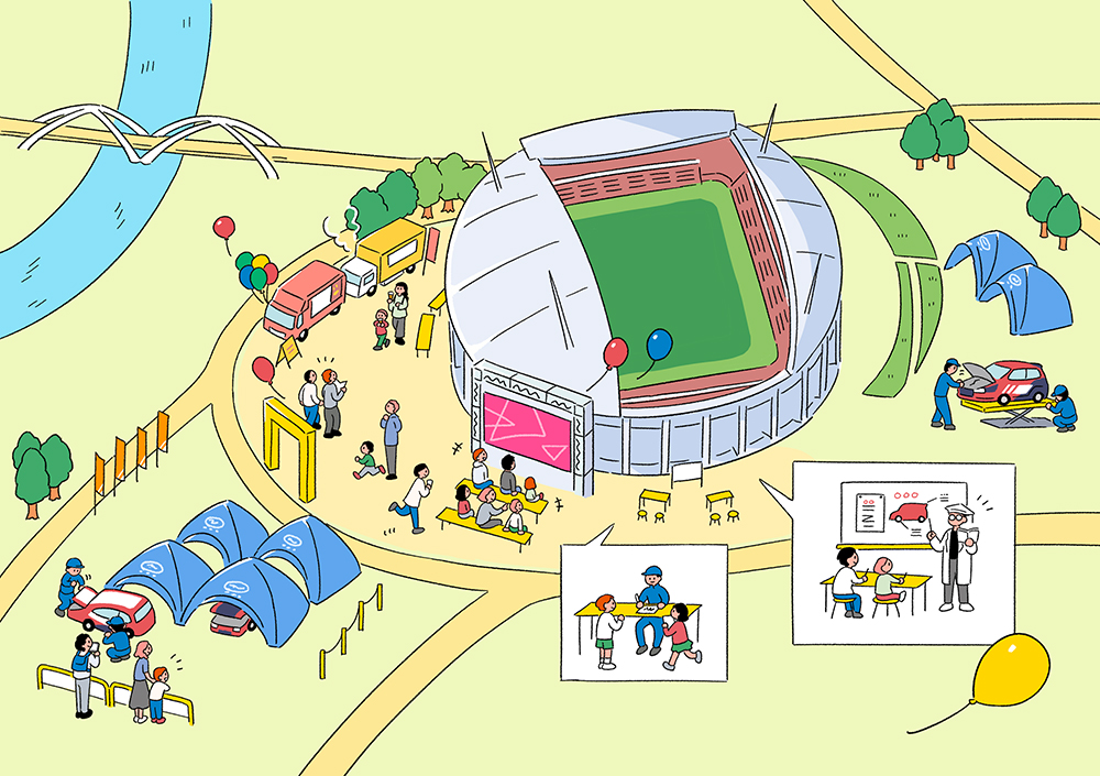 スタジアム 車イベント 俯瞰イラスト