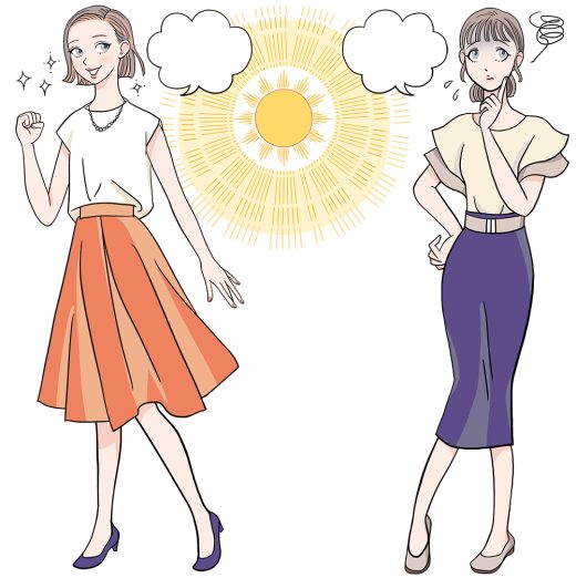 sunny day, two women, fashion reaction