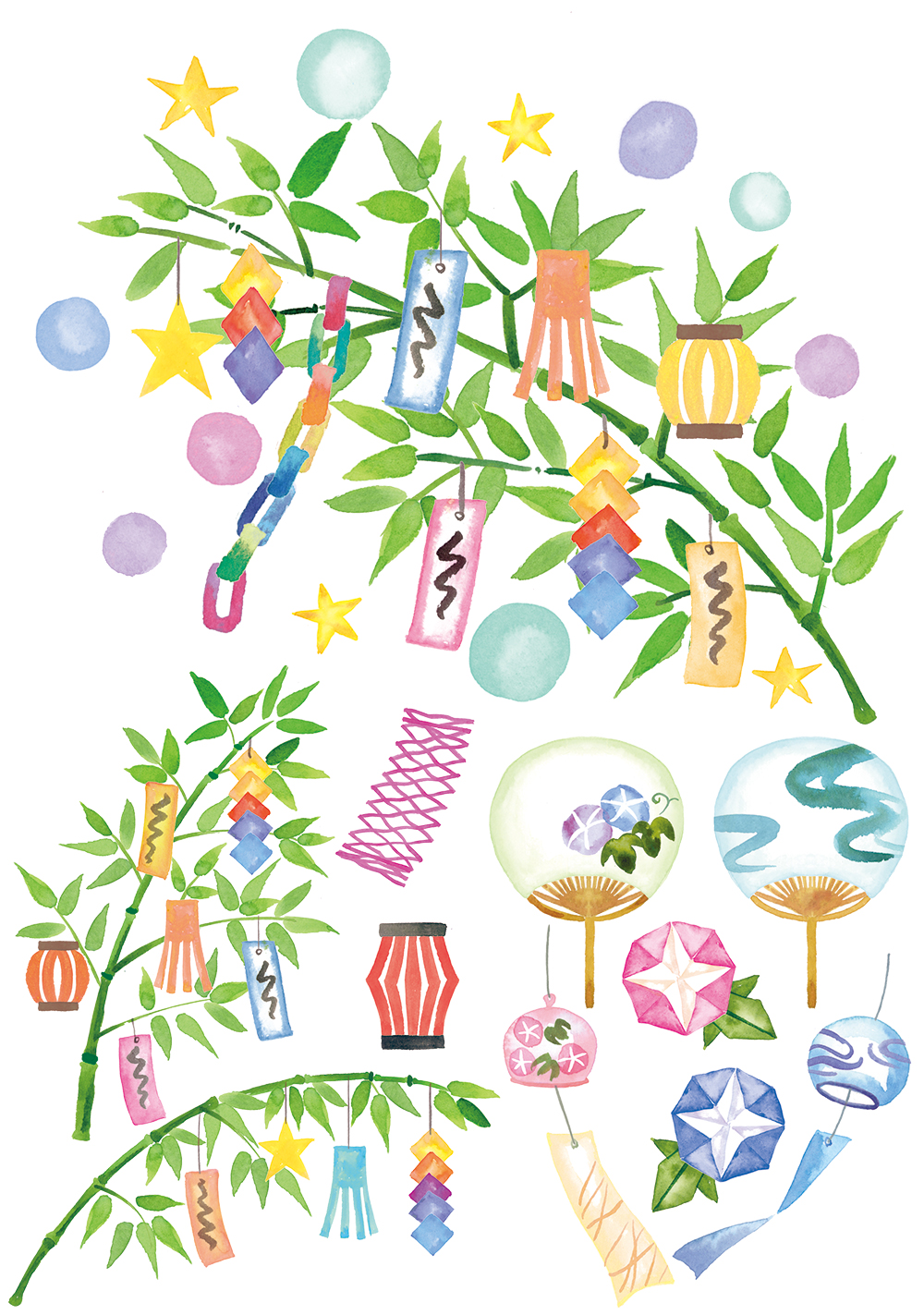 tanabata,decorations,watercolor,illust